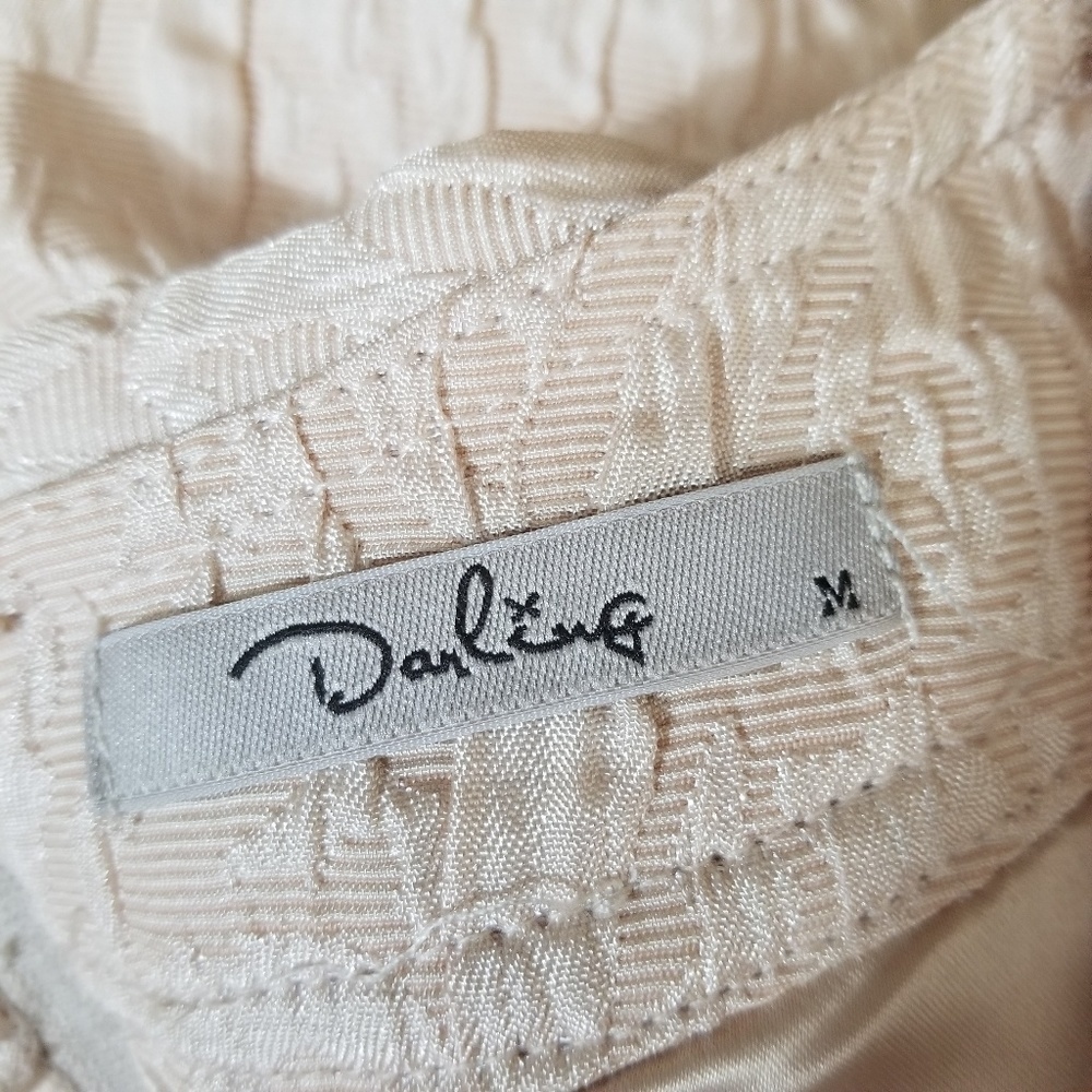 Darling dress cream brocade short sleeve scoop neckline back zipper size M - Picture 8 of 9